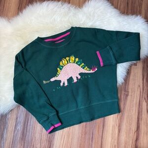 Mini Boden Green Stegosaurus Dinosaur Appliqué Pullover Sweater • Size 6/7